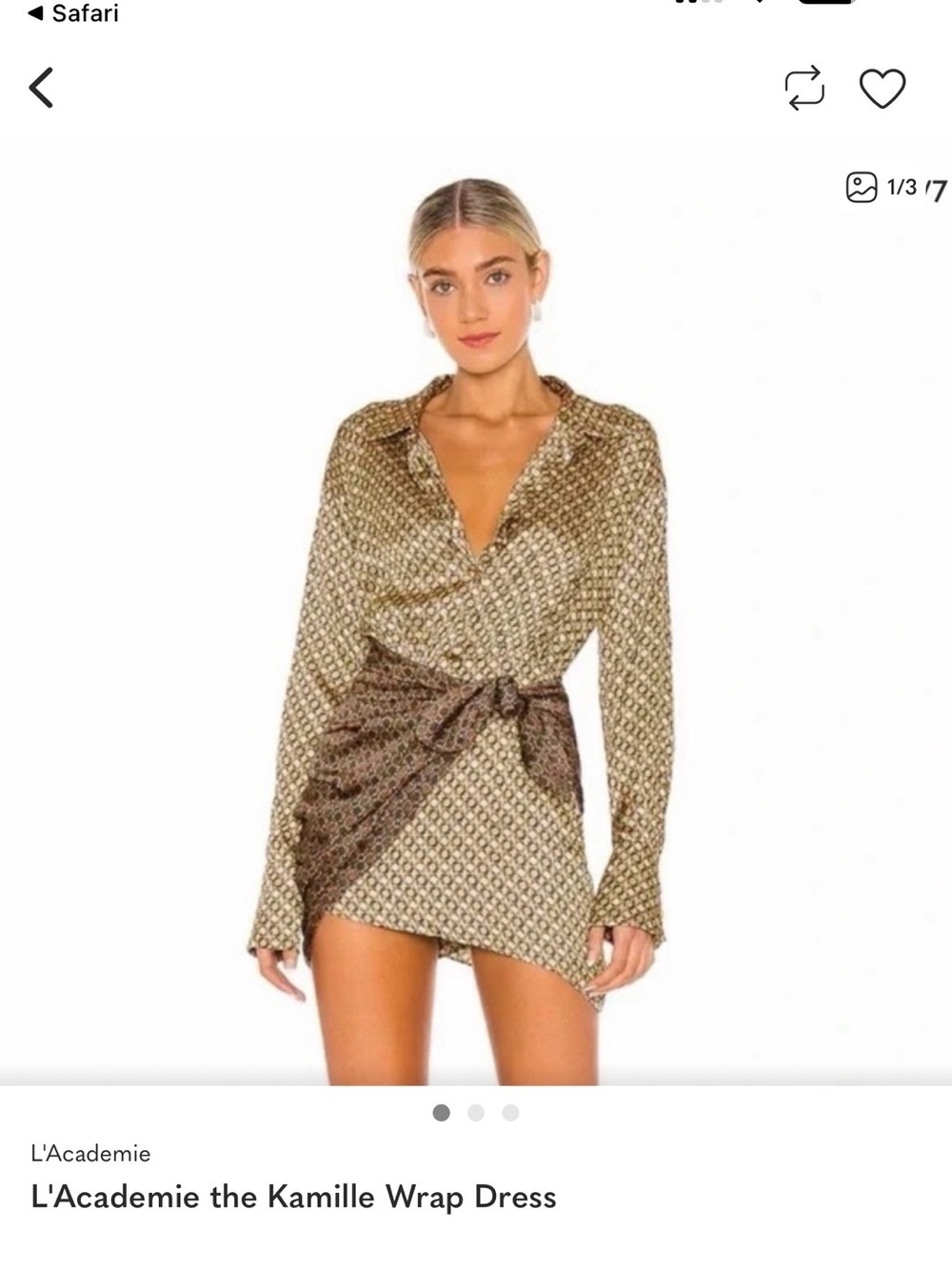 L'Academie Kamille Wrap Mini Dress in Gold and Bronze Print